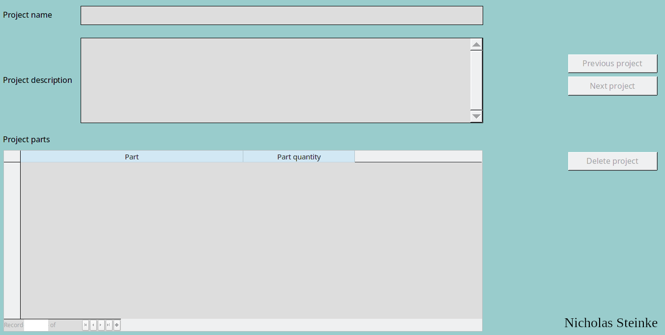 Project Entry Screen